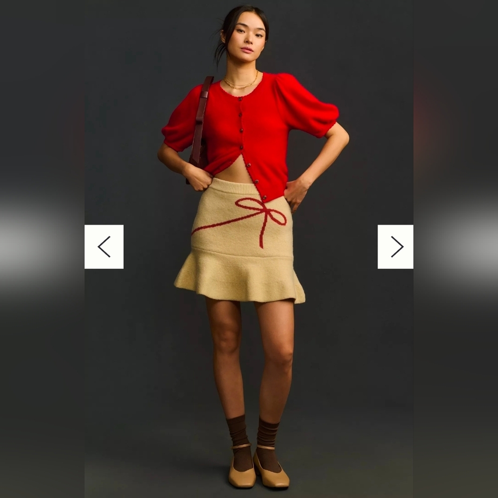 Anthropologie En Saison Merrill Ribbed Knit Mini Skirt with Bow Detail – Size M